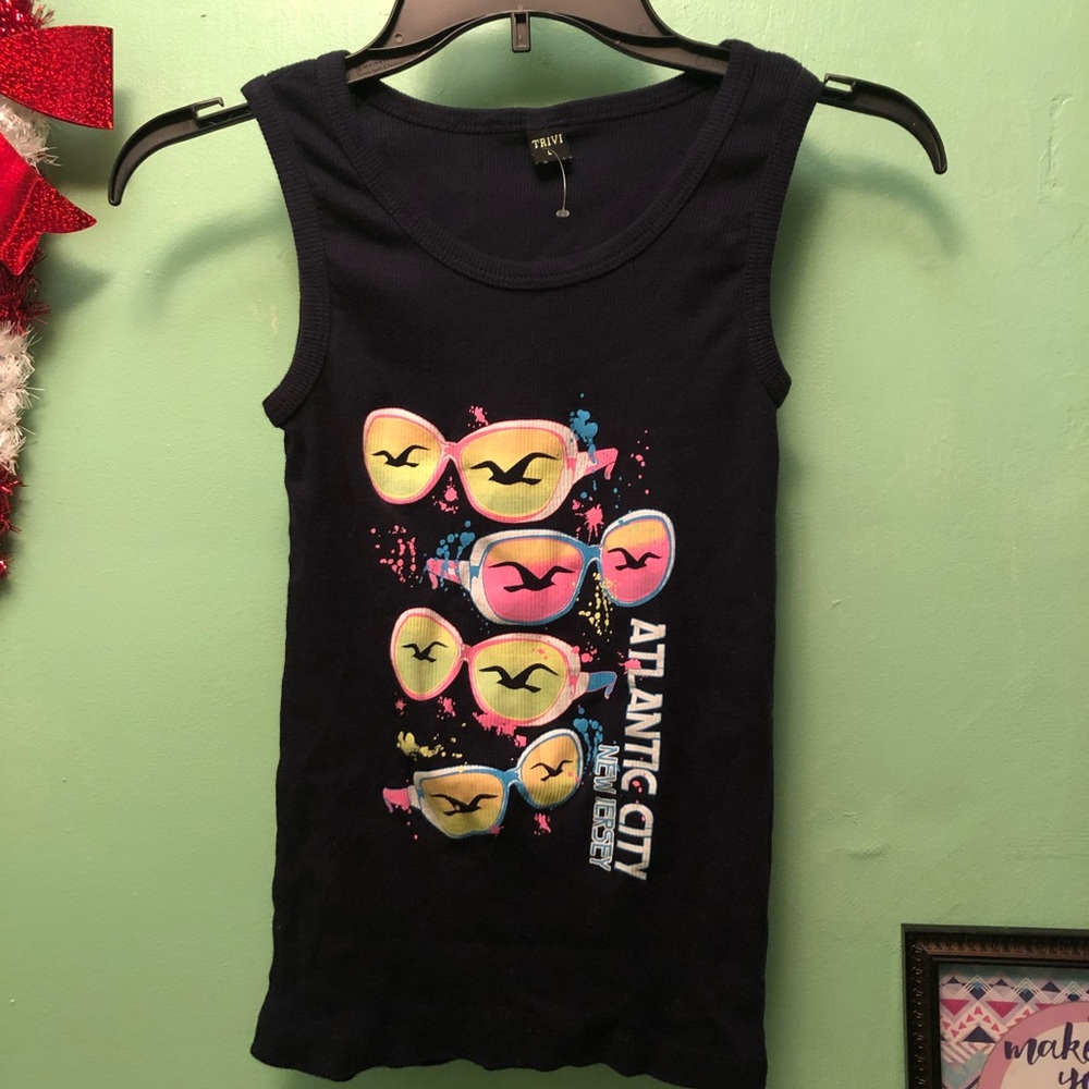 Atlantic City Tank Top - Black with Neon Sunglasses Graphic
